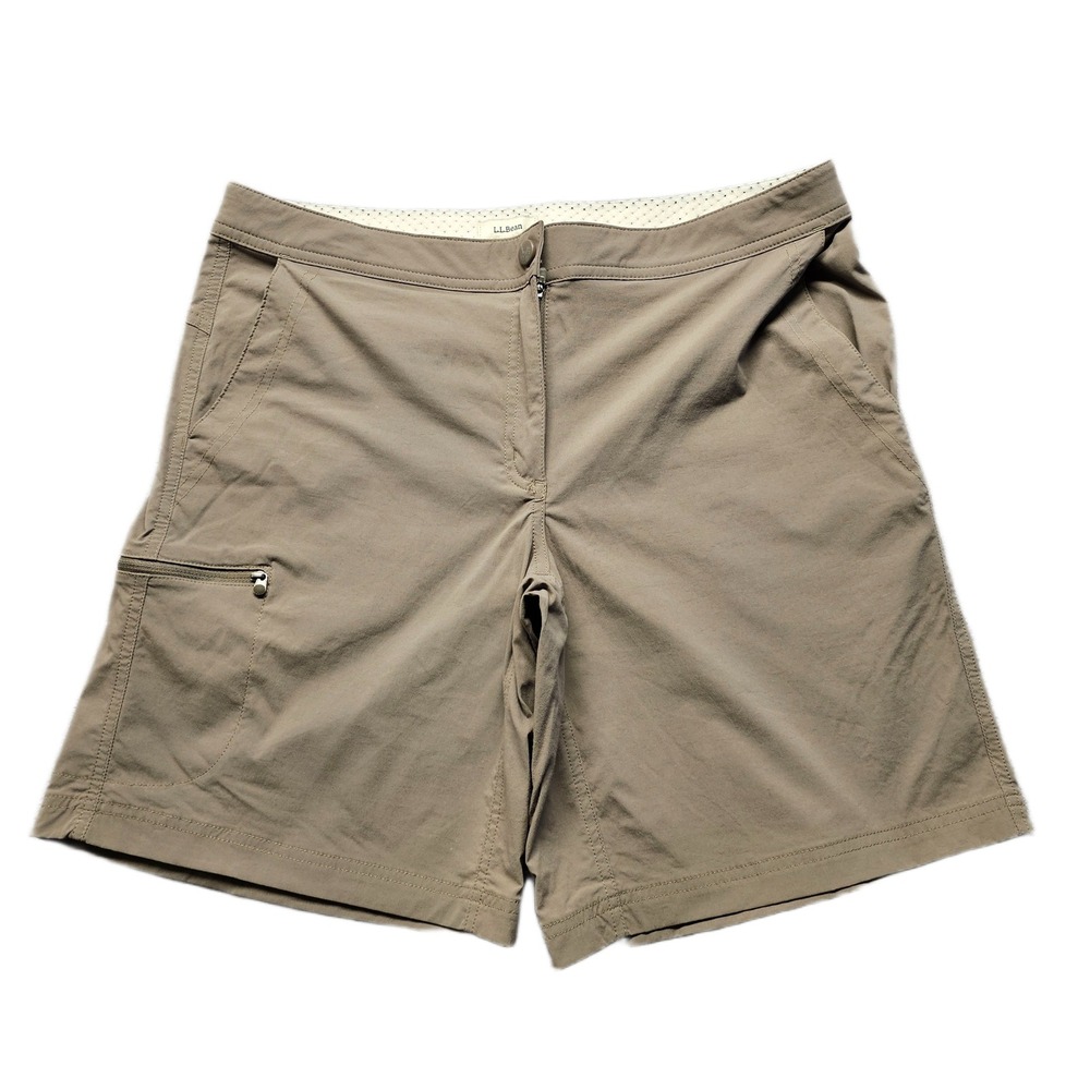 LL Bean Vista Camp Shorts Womens 12R Tan Stretch Cargo Pocket Hiking Outdoor - Picture 1 of 11